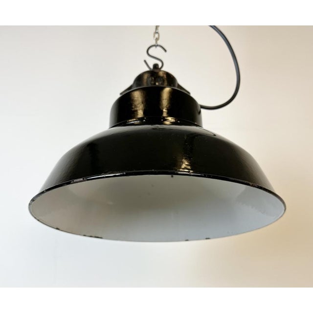Black Industrial Black Enamel Factory Lamp with Cast Iron Top from Elektrosvit, 1960s For Sale - Image 8 of 17