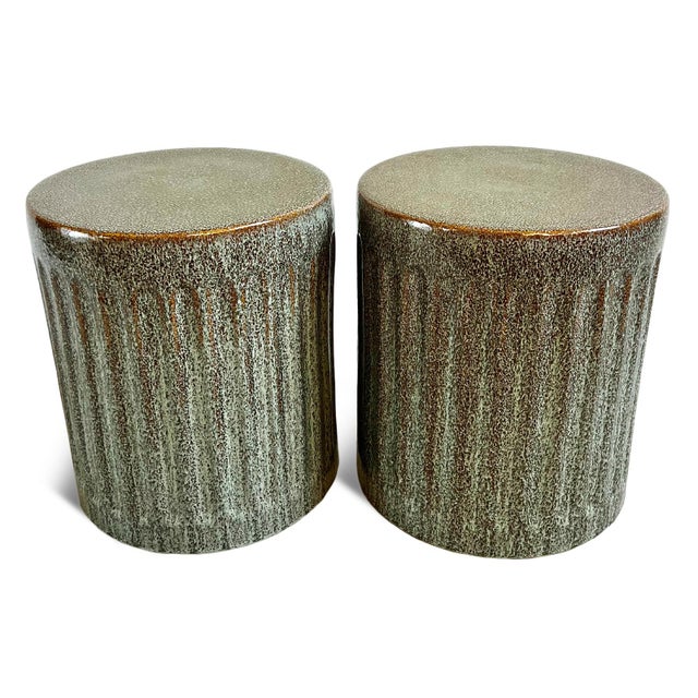 Ceramic Fluted Green Garden Stool For Sale - Image 4 of 6