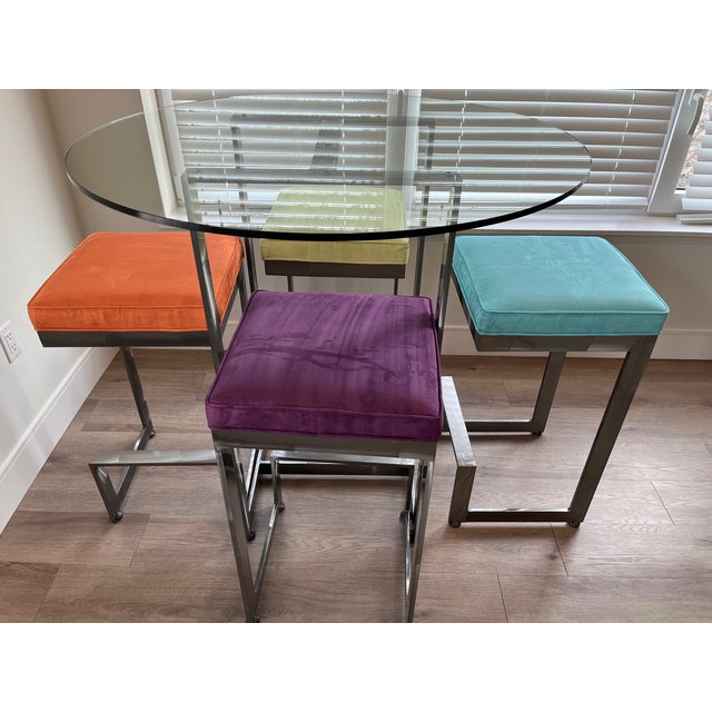 Contemporary Johnston Casuals High Top Glass Table With Ultra Plush Stools For Sale - Image 3 of 4