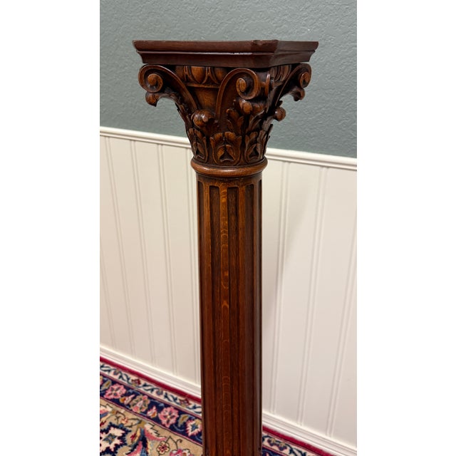 Antique French Oak Corinthian Column Pedestal Plant Stand Newel Post For Sale - Image 15 of 16