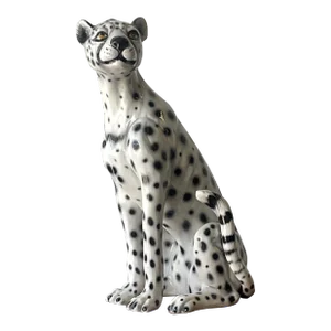 Vintage Boho Italian Glazed Ceramic Cheetah