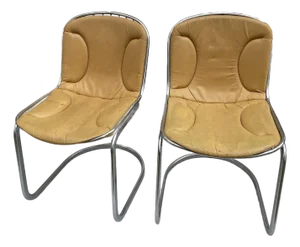 Vintage 1970s Space Age Chairs Chromed Steel Leather Gastone Rinaldi Attributed Italy Set of 2