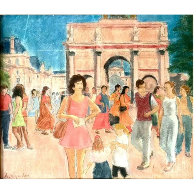 Charming Mid-Century Framed Pastel on Paper Painting by French artist Andrè Vignoles (French, 1920-2017), titled “Arc de...
