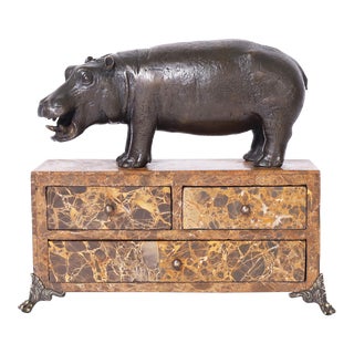 Maitland-Smith Bronze Hippopotamus on a Marble Jewelry Box For Sale