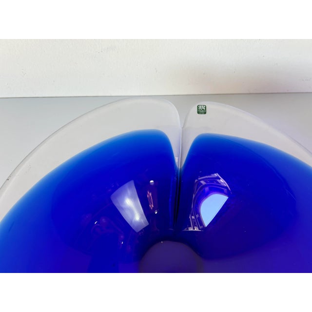 Mats Jonasson Sweden Art Glass Blue Magic Bowl, Signed For Sale - Image 4 of 12