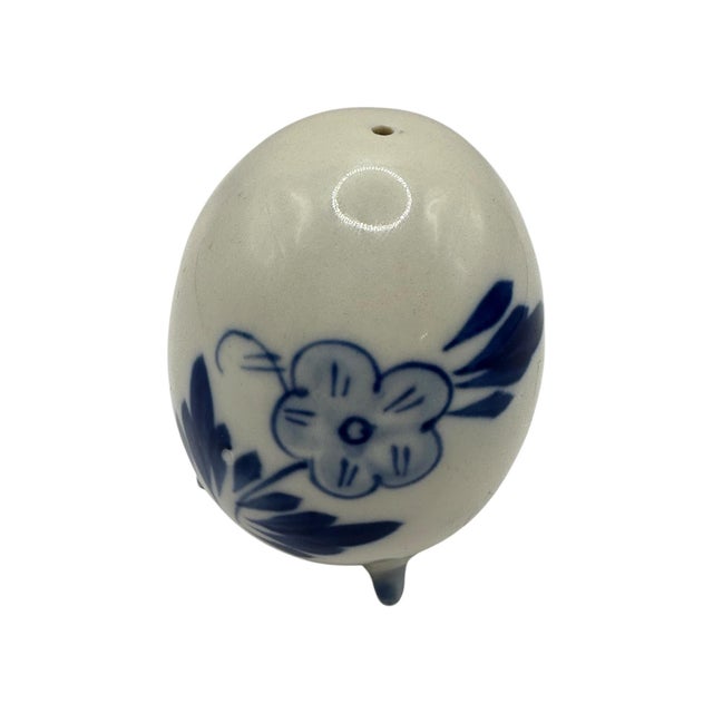 Vintage Porcelain Egg Pepper Shaker in Delft-Style Blue and White With Windmill Scene For Sale - Image 11 of 12