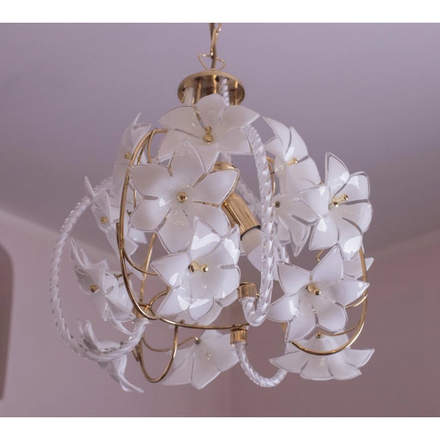 Murano Spherical Chandelier Full of White Flowers, 1980s For Sale - Image 13 of 13