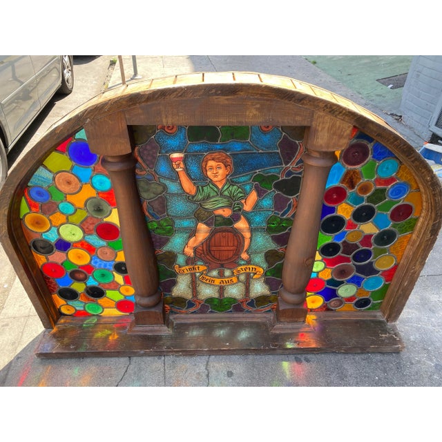 1930s Stained Glass Roundel Windows Featuring Boy on a Barrel of Wine For Sale - Image 10 of 13