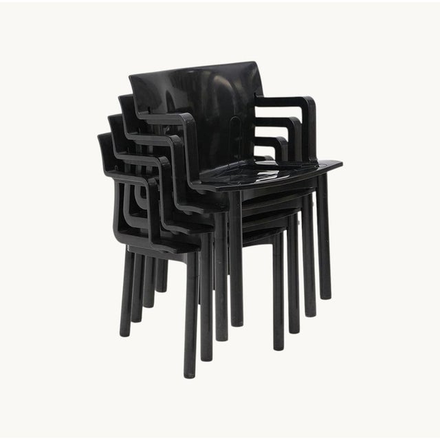 Anna Castelli Ferrieri Chairs in Printed Black Plastic by Anna Castelli Ferreiri for Kartell, 1980s, Set of 10 For Sale - Image 4 of 11