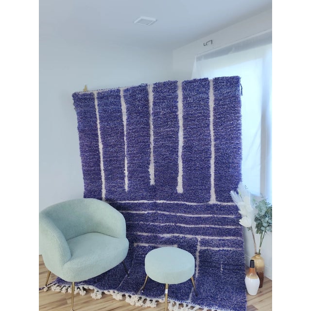 Cobalt Blue Geometric Wool Moroccan Beni Ourain Rug For Sale - Image 10 of 15