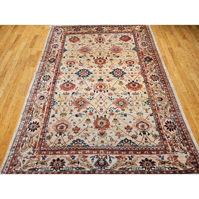 Vintage Persian Mahal Sultanabad Rug, Hand-Knotted Wool, Geometric Pattern, 9x12, Ivory & Blue For Sale - Image 10 of 18