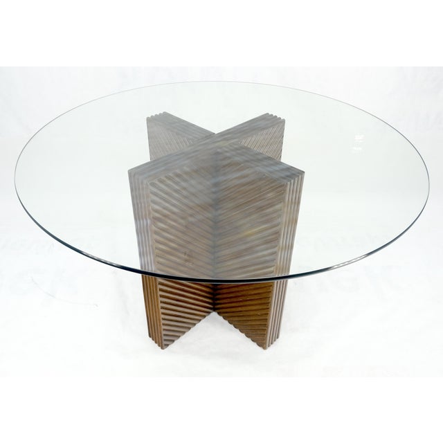 Faux Bamboo Reed Cross X Shape Pedestal Base Glass Top Round Dining Table For Sale - Image 6 of 12