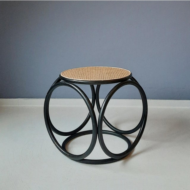Wood Circular Bentwood and Rattan Stool, 1970s For Sale - Image 7 of 7