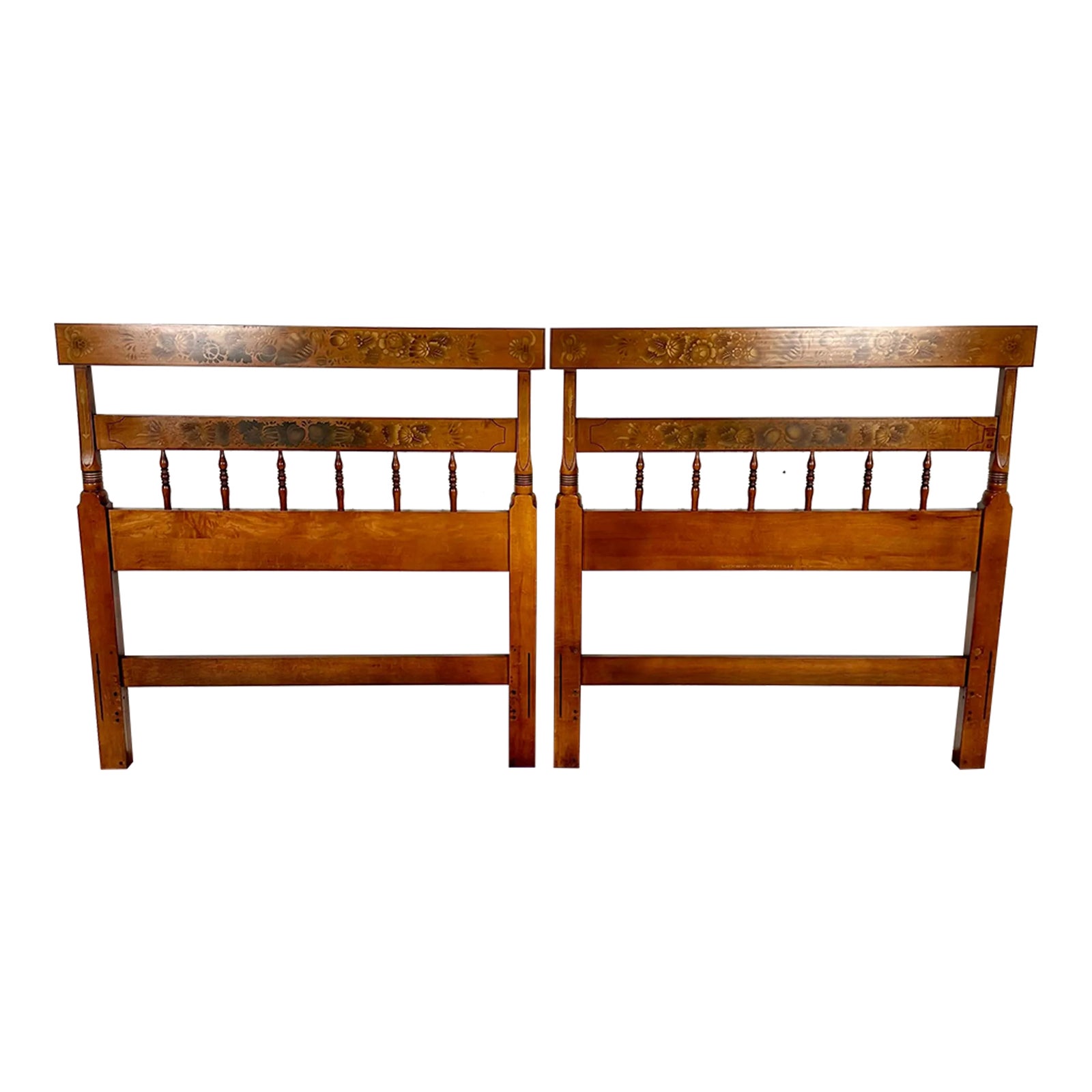 1990s Hitchcock Solid Maple Vintage Twin Stenciled Headboards Pair Chairish