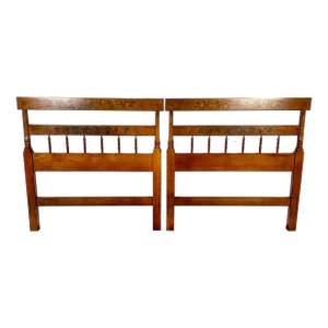1990s Hitchcock Solid Maple Vintage Twin Stenciled Headboards - Pair