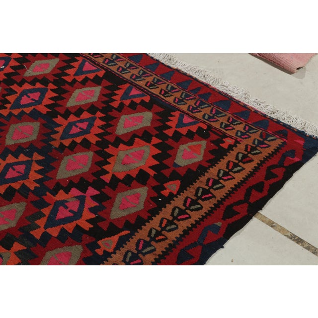 Textile Vintage Tribal Kilim Rug in Red, Black and Blue Geometric Pattern For Sale - Image 7 of 8