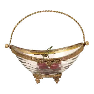 Glass & Brass Engraved Handheld Retro Fruit Basket