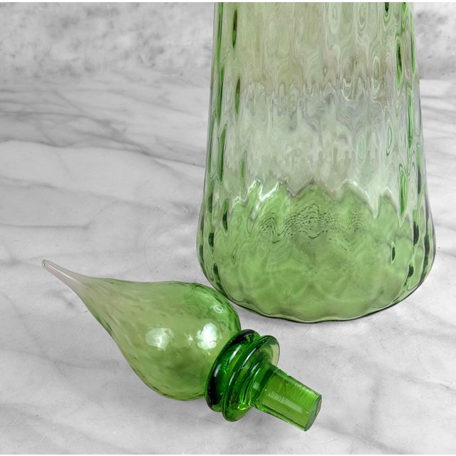 Mid-Century 24″ Italian Empoli Green Optic Art Glass Genie Bottle For Sale - Image 6 of 8