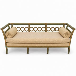 1920s Regency Style Carved and Hand Painted Daybed Settee Sofa For Sale