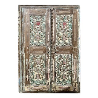 Antique Indian Hand-Carved Jharokha Window Shutter Wall Décor | Rustic Architectural Salvage 57 For Sale