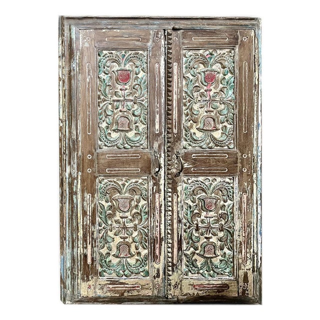 Antique Indian Hand-Carved Jharokha Window Shutter Wall Décor | Rustic Architectural Salvage 57 For Sale
