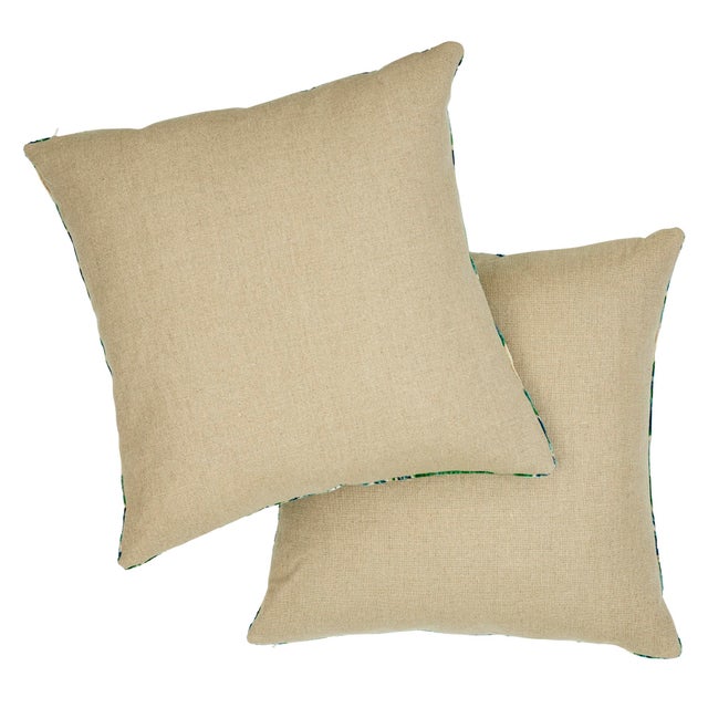 Schumacher Schumacher Bezique Flamestitch Velvet Pillow in Blue & Green For Sale - Image 4 of 7