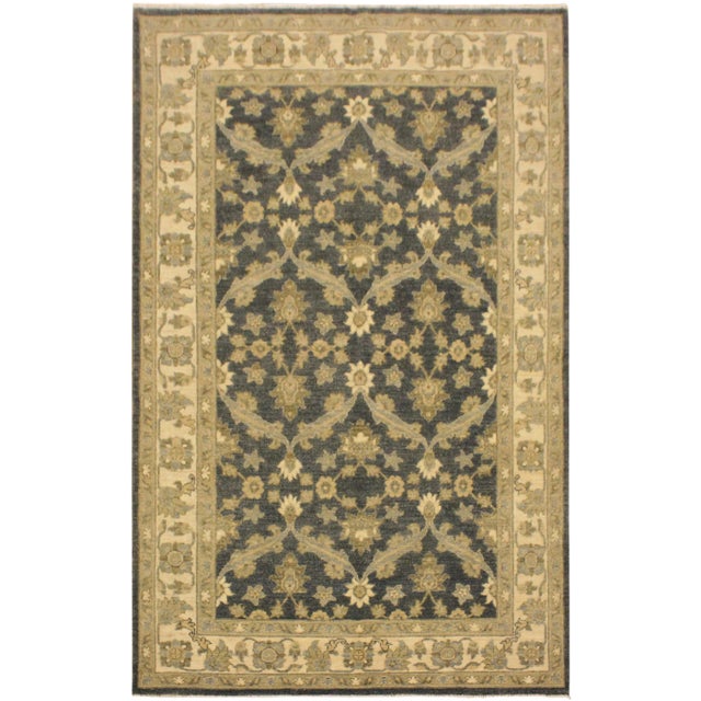 1990s Boho Chic Kafkaz Charcoal/Blue Hand-Knotted Rug - 4'1 X 6'4 For Sale