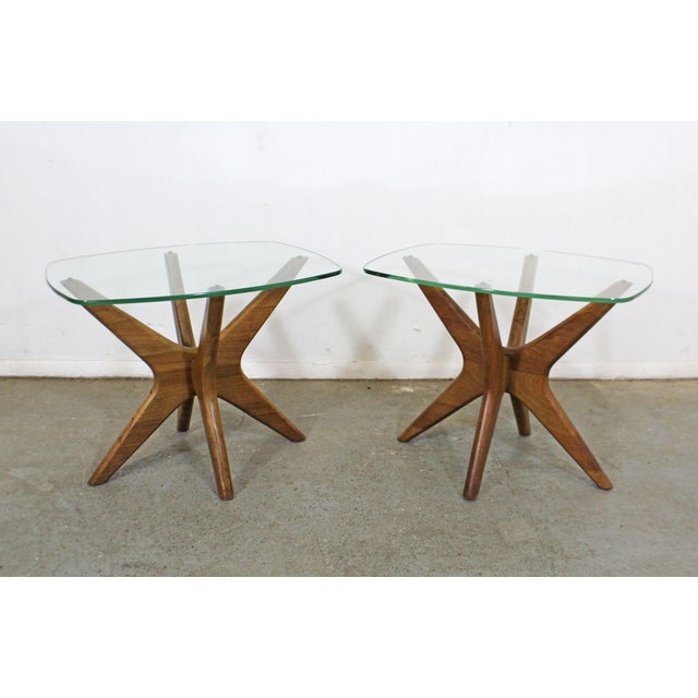 MidCentury Danish Modern Adrian Pearsall 'Jacks' Glass Top End Tables