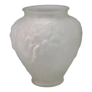 Early 20th Century Art Deco Frosted Glass Lalique Style Embossed Raised Floral Vase