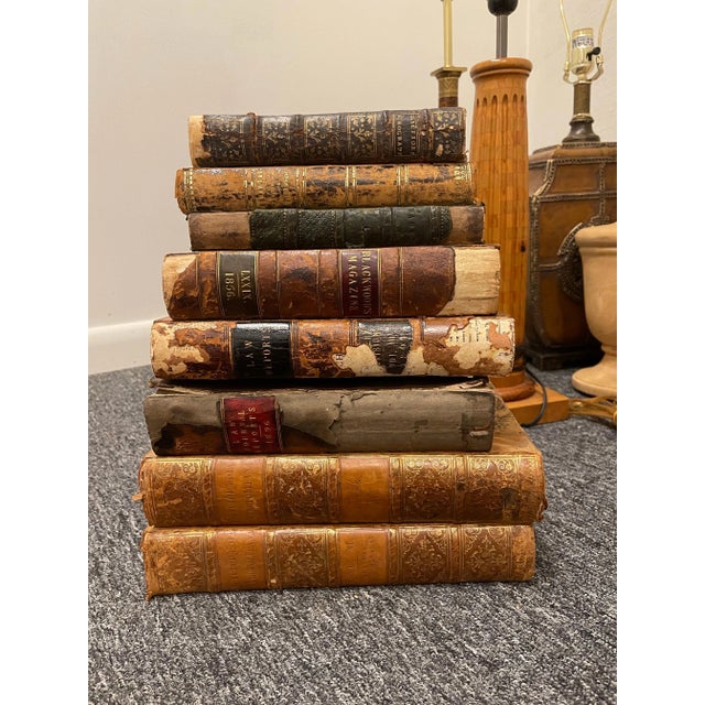 19th Century Group of 8 Antique Leather Bound Books, 19th Century For Sale - Image 5 of 5