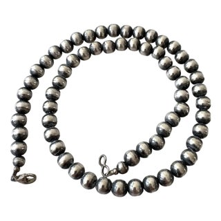Vintage Navajo Style Sterling Silver Beaded Necklace For Sale