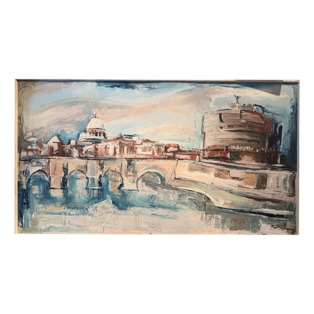 Probably Vargg Hans, Castel Sant'angelo St. Peter's Basilica, 1965, Oil on Board For Sale