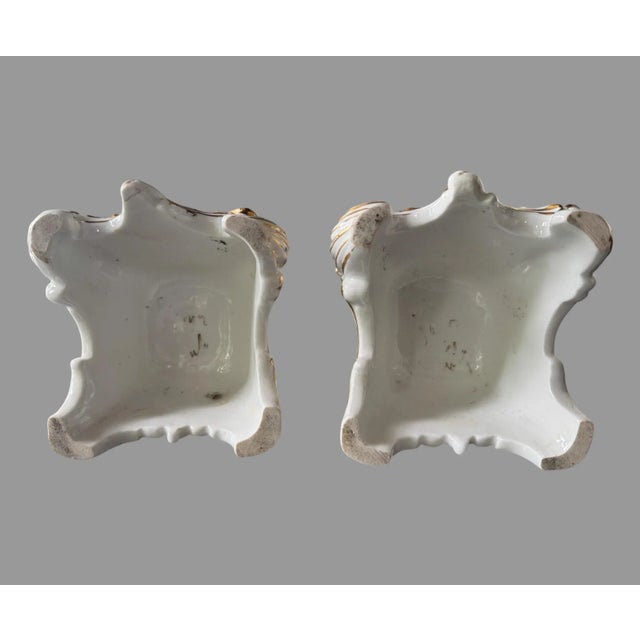 Pair of Antique Victorian Figural Man & Woman Porcelain Statue Scupltures For Sale - Image 9 of 9