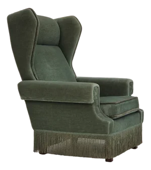 Danish Wingback Armchair in Furniture Velour & Beech Wood, 1970s
