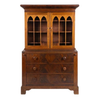 19th Century Antique American Federal Mahogany Secretary Desk Bookcase For Sale