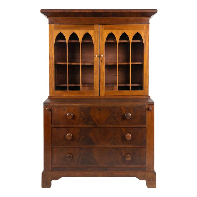 19th Century Antique American Federal Mahogany Secretary Desk Bookcase For Sale
