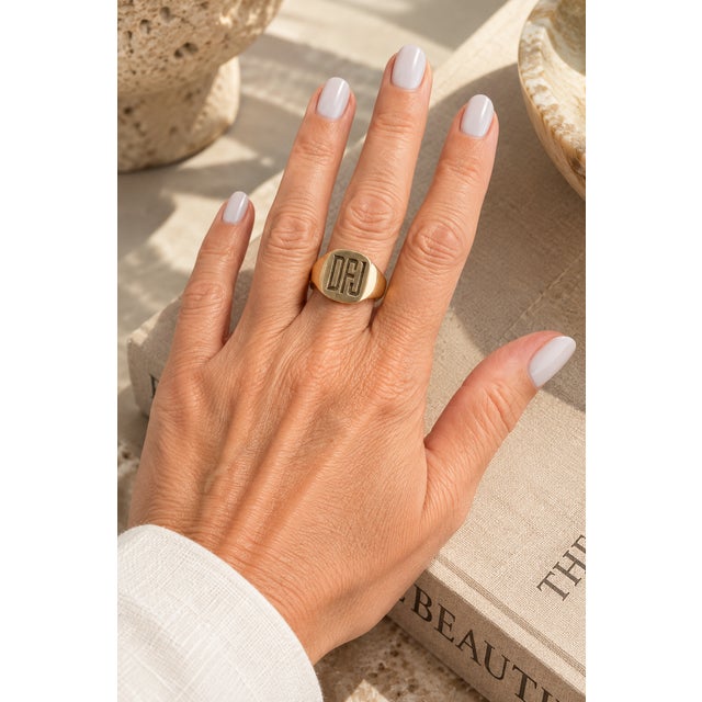 Vintage Tiffany & Co. 14k Yellow Gold DFJ Monogram Signet Ring,, Size 8.5 For Sale - Image 11 of 11