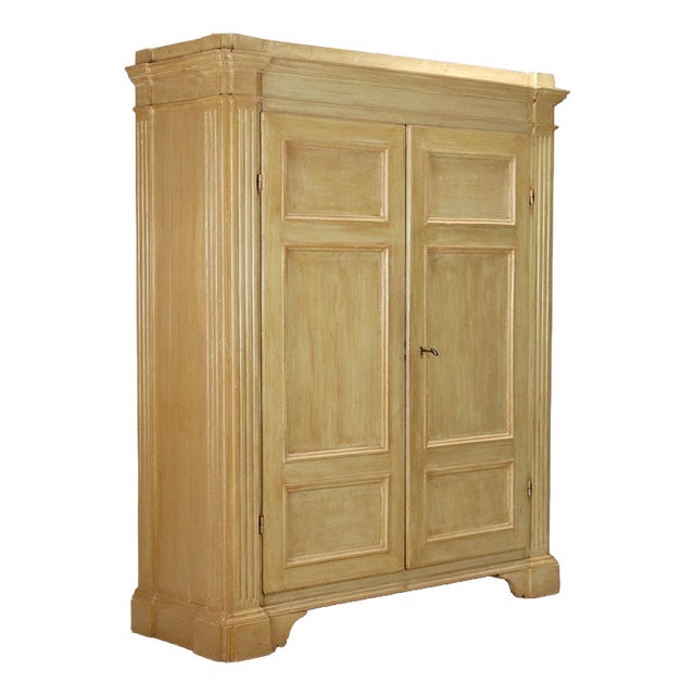 Antique Baroque Green Lacquered Poplar Wardrobe, 1700s For Sale