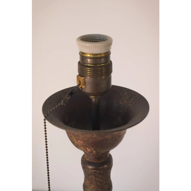 Metal Oriental Style Patinated Brass Lamp Stand For Sale - Image 7 of 10