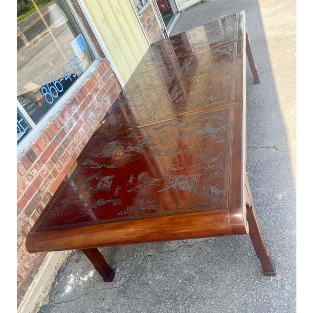 Mid-Century Modern Late 20th Century Heritage Furniture "Ming Treasure" Chinoiserie Extension Dining Table - 2 Leaves For Sale - Image 3 of 18
