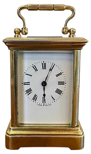 19th Century Miniature Brass 8-Day Carriage Clock with Travelling Case, Set of 2
