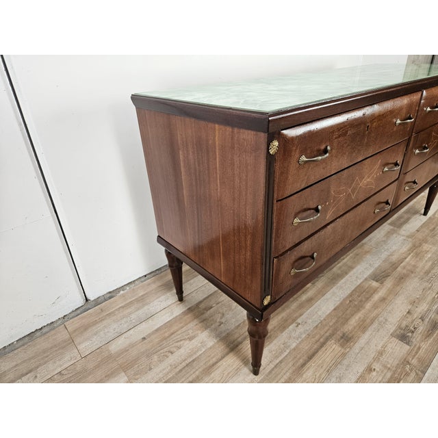 Mid-Century Modern Vintage Six-Drawer Oak Chest of Drawers with Glass Top, 1960 For Sale - Image 3 of 18