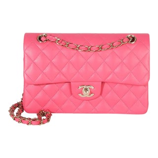 Pink Quilted Lambskin Small Classic Double Flap Bag For Sale