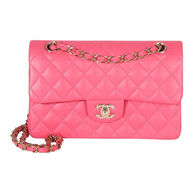 Pink Quilted Lambskin Small Classic Double Flap Bag For Sale