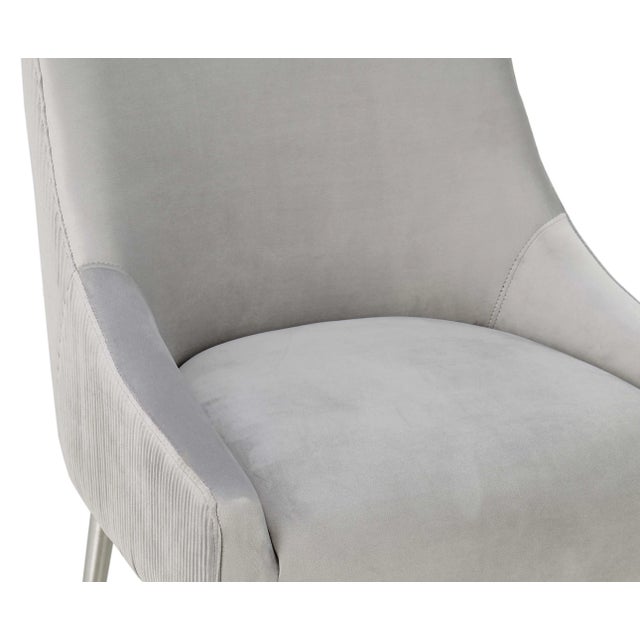 Beatrix Pleated Light Grey Velvet Counter Stool with Silver Legs For Sale - Image 4 of 7