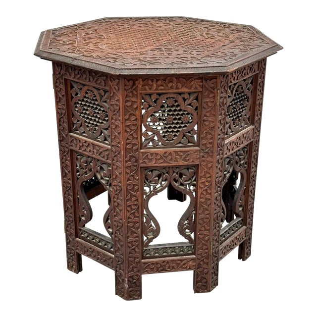 Antique Hand Carved Moorish Style Octagon Side Table Tabouret For Sale