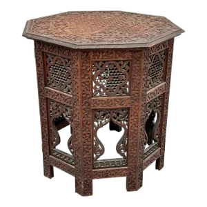 Antique Hand Carved Moorish Style Octagon Side Table Tabouret