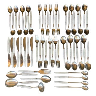 1960s Kaysons Lily of the Valley Stainless Golden Rhapsody Flatware Japan - 57 pcs For Sale