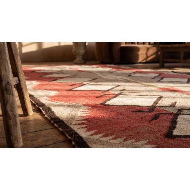 Gray 1920s Gray Tribal Kilim Geometric Antique Navajo Rug 4'2" X 5'7" Flatweave Wool Carpet For Sale - Image 8 of 9