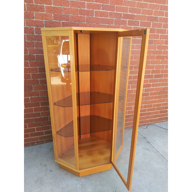 Danish Modern Teak Lighted Corner Curio by Komfort Furniture
